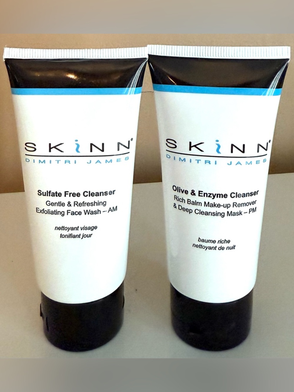 SKINN OLIVE & ENZYME CLEANSER PM, SULFATE FREE CLEANSER AM 2 OZ EACH SEALED